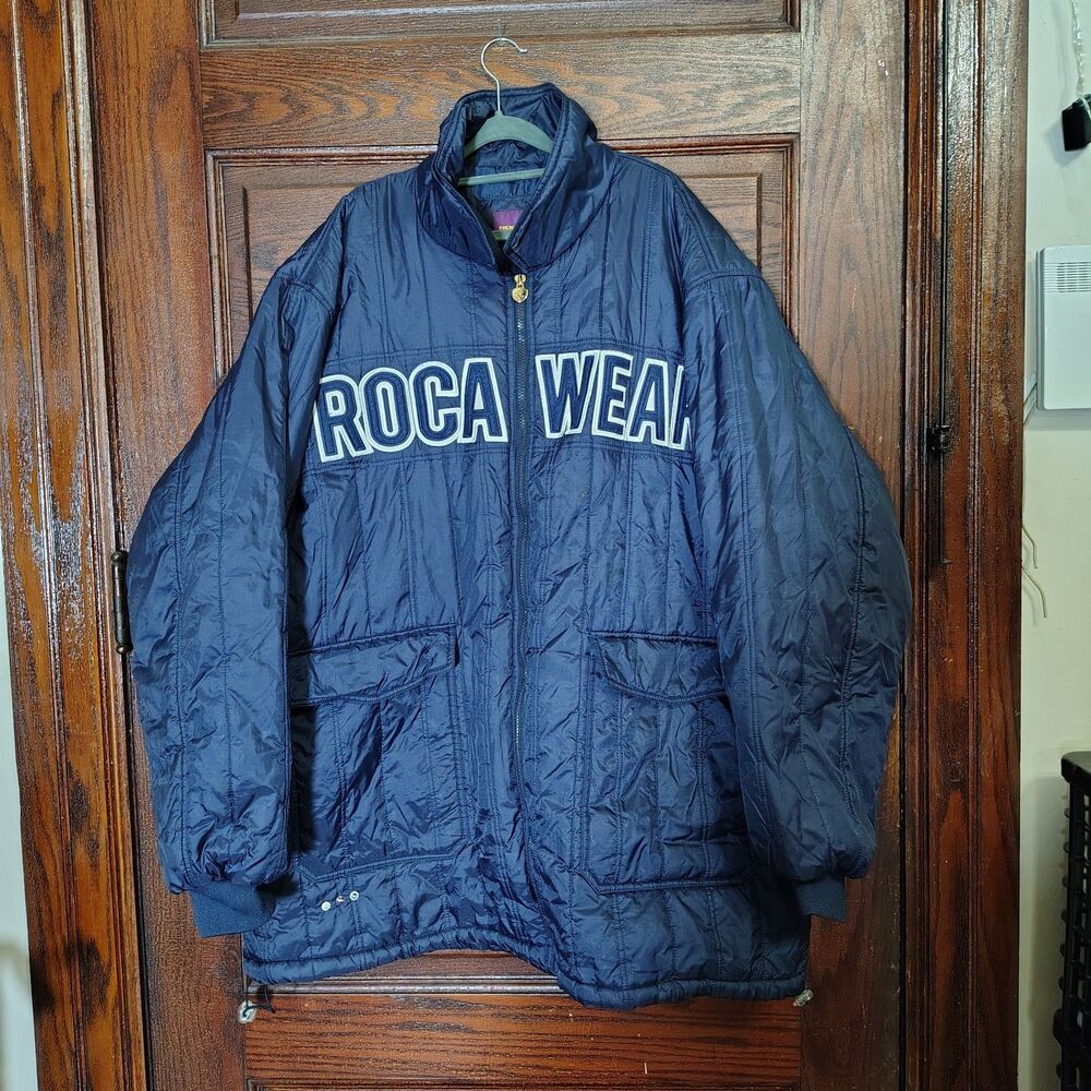 Rocawear VTG Navy Quilted Puffer Jacket White Block Lettering 4XL
